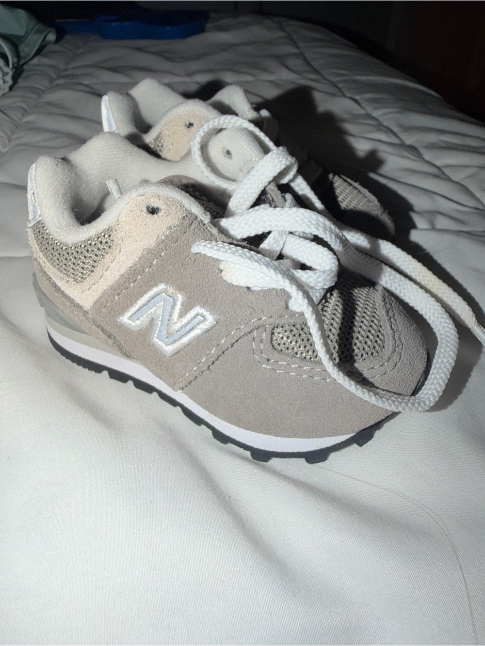 New Balance Kids Beige and White Mesh Suede Sneakers - Picture 1 of 3